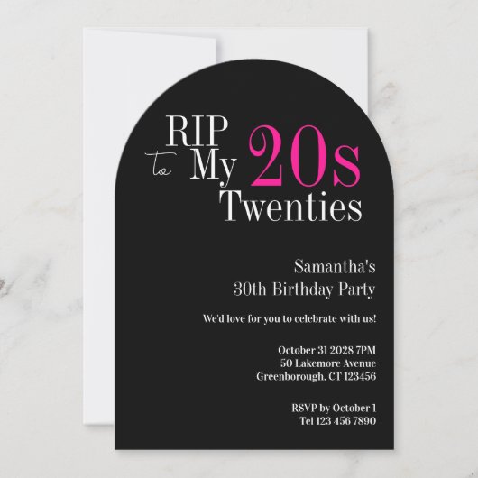 RIP 20s 30th Birthday Party Black Pink Einladung (Vorderseite)