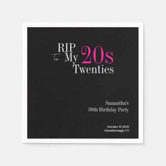 RIP 20s 30th Birthday Party Black Pink Serviette (Vorderseite)