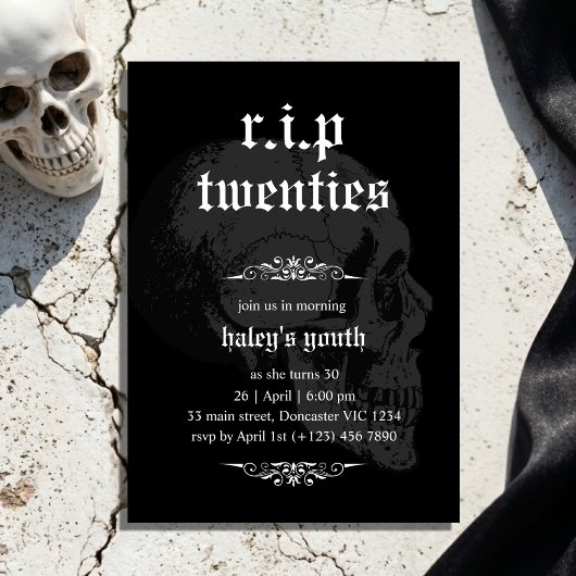 RIP 20's Goth Skull Beerdigung 30. Geburtstag Einladung