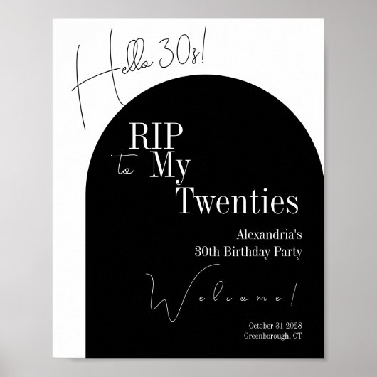 RIP 20s Hello 30s 30th birthday party Welcome Poster (Vorne)