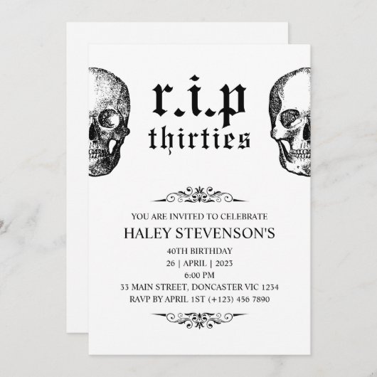 RIP 30er 20er Jahre Sonnenhitzer Schädel 40er Gebu Einladung (Vorne/Hinten)