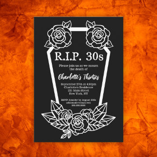 Rip 30s Black Rose Coffin 40. Geburtstag Party Einladung