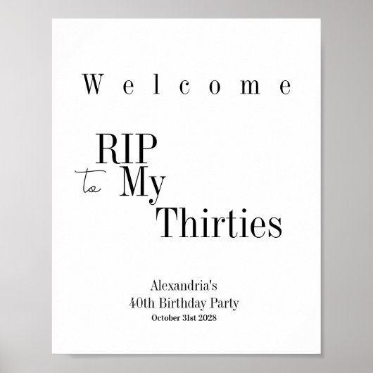 RIP 30s Party 40th Birthday Welcome Poster (Vorne)