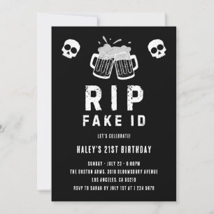 RIP Fake ID Funny Beer Drinking Joke 21. Geburtsta Einladung