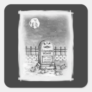 RIP Gemeiner Sinn Graveyard Moon Masken und Impfst Quadratischer Aufkleber