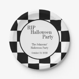 RIP Halloween Black and White Check Party Pappteller