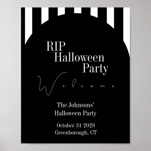 RIP Halloween Black and White Stripe Party Welcome Poster (Vorne)