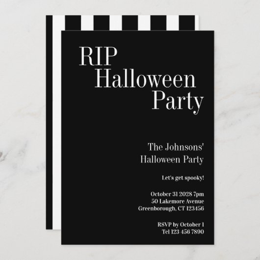 RIP Halloween Party Black and White Stripe Einladung (Vorne/Hinten)