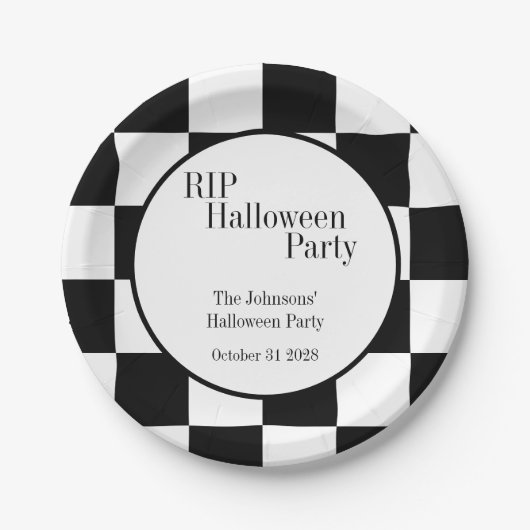 RIP Halloween Schwarz-Weiß Karo-Party Pappteller (Vorderseite)