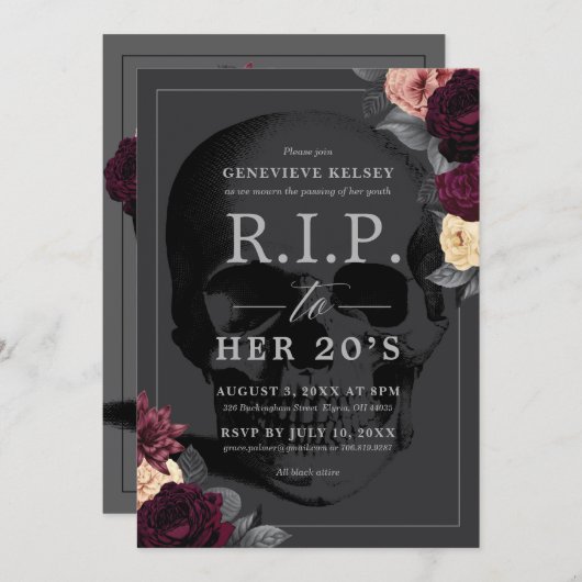 RIP in ihr 20er Party  Einladung (Vorne/Hinten)
