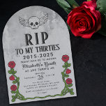 Rip meine 30er Gravestone 40th Gothic Birthday Par Einladung<br><div class="desc">Mit diesem Rip meine 30er Gravestone 40th Gothic Birthday Party Einladung machen Sie 40 in dunkler,  stilvoller Eleganz! Dieser geschwungene Geburtstagsaufenthalt sieht wie ein Kopfstein aus,  mit einem Schädel mit Flügelemblem,  Rose,  Dornen und einer grauen Aquarellsteinstruktur. Ideal für eine gotische Geburtstagsfeier!</div>