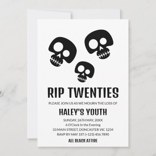 RIP Twenties 20s Skull Funny Funeral 30th Birthday Einladung (Vorderseite)