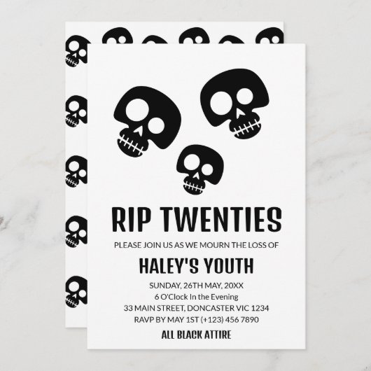 RIP Twenties 20s Skull Funny Funeral 30th Birthday Einladung (Vorne/Hinten)