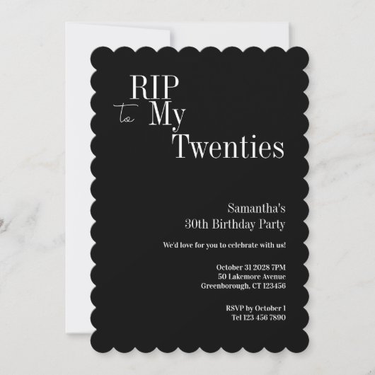 RIP Twenties 30th Birthday Party Black White Einladung (Vorderseite)
