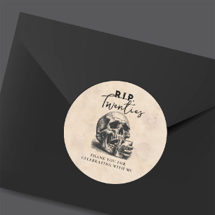RIP Twenties Vintage-Totenkopf-Geburtstags-Dankesc Runder Aufkleber