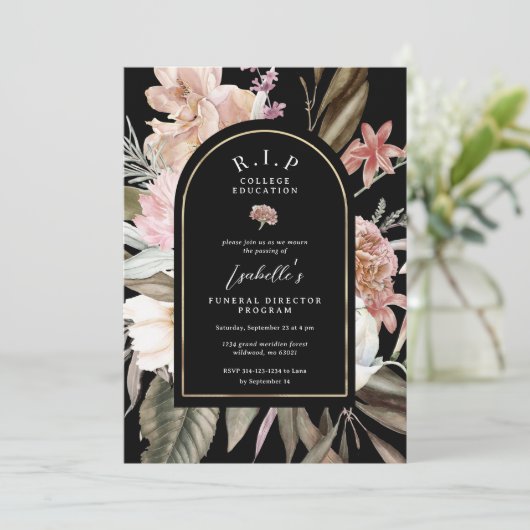 RIP Uni Bildung Beerdigungsdirektor Einladung (Stehend Vorderseite)