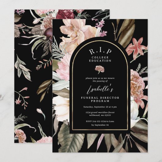 RIP Uni Bildung Beerdigungsdirektor Einladung (Vorne/Hinten)