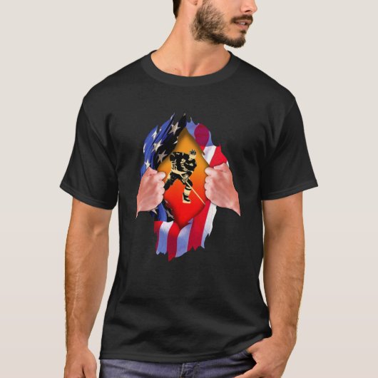 Rip USA Flag Hockey Player Cool Ice Sports Refe T-Shirt (Vorderseite)