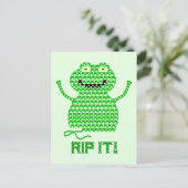 Rip! Vector Crochet Frog (Grüner Hintergrund) Postkarte (Stehend Vorderseite)