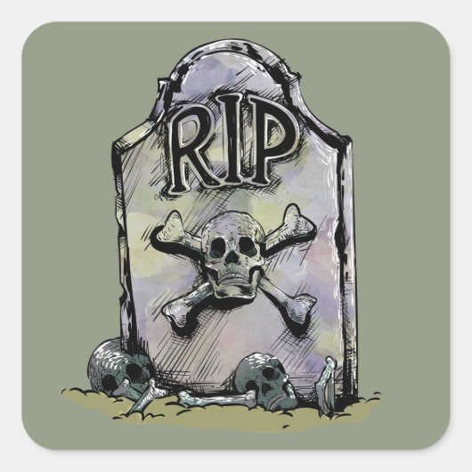 RIP Watercolor Gravestone oder Grabstein Quadratischer Aufkleber (Vorderseite)