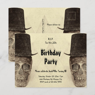 RIP zu seinen 20ern Skull Top Hat Sepia Vintag Einladungspostkarte
