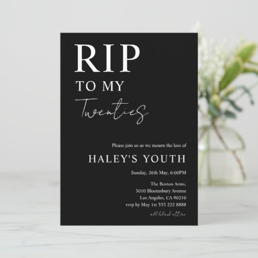 RIP Zwanziger Jahre Moderne Einfache 30. Geburtsta Einladung (Stehend Vorderseite)