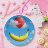 Ripe Banana Floating In Sky with Red Balloon Pappteller (Party)