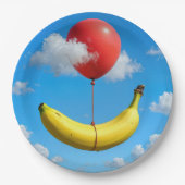 Ripe Banana Floating In Sky with Red Balloon Pappteller (Vorderseite)