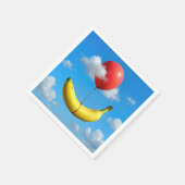 Ripe Banana Floating In Sky with Red Balloon Serviette (Ecke)