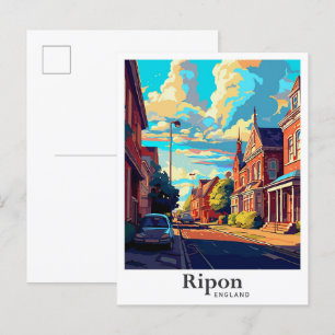 Ripon England Art Vintage Travel Illustration Postkarte