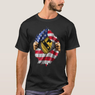 Ripped American Flag Hidden 1st Cavalry Division V T-Shirt