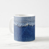 Ripped Denim Jeans Fabric Hintergrund Kaffeetasse (Vorderseite Links)