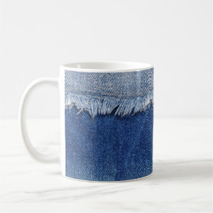 Ripped Denim Jeans Fabric Hintergrund Kaffeetasse