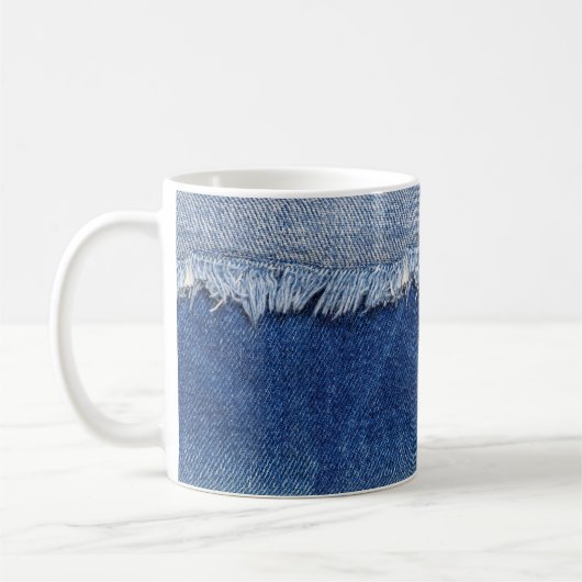 Ripped Denim Jeans Fabric Hintergrund Kaffeetasse (Links)