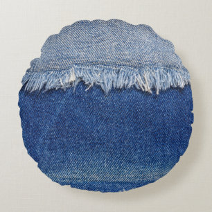 Ripped Denim Jeans Fabric Hintergrund Rundes Kissen
