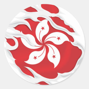 Ripped Flag Hongkong Runder Aufkleber