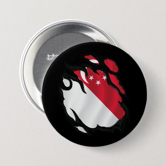 Ripped Flag von Singapur Button (Vorne & Hinten)
