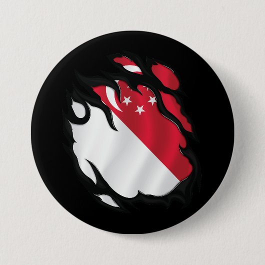 Ripped Flag von Singapur Button (Vorderseite)