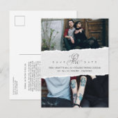 Ripped Paper Effect Wedding Custom Photo Script Einladungspostkarte (Vorne/Hinten)