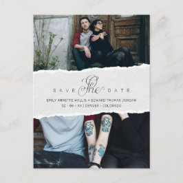 Ripped Paper Effect Wedding Custom Photo Script Einladungspostkarte