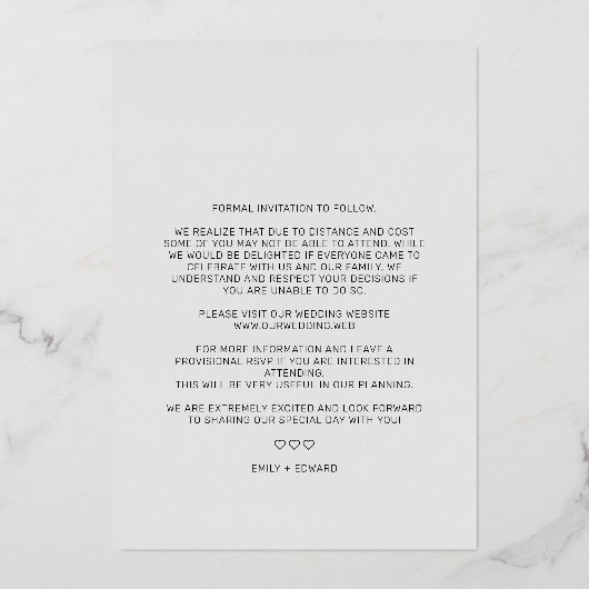 Ripped Paper Effect Wedding Custom Photo Script Folieneinladung (Rückseite)