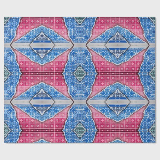 Ripped Pattern Broken Tile Vibranred blue Geschenkpapier (Flach)