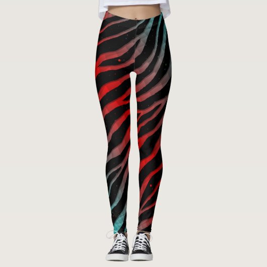 Ripped SpaceTime Stripes - Cyan/Red Leggings (Vorderseite)