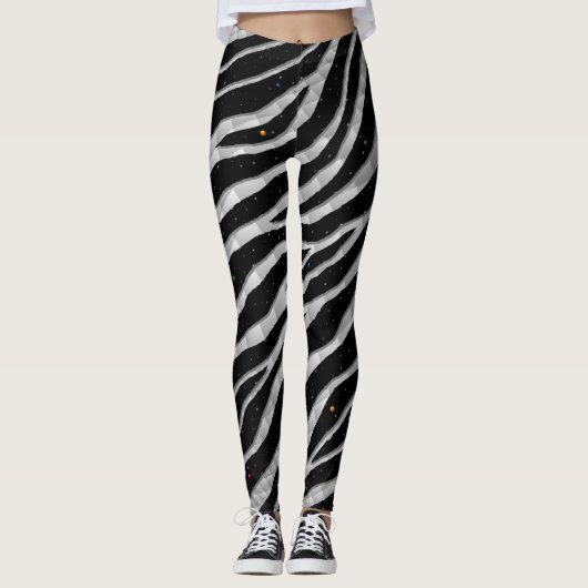 Ripped SpaceTime Stripes - Silber/Weiß Leggings (Vorderseite)