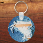 Ripped Torn Denim Blue Jeans Schlüsselanhänger (Vorderseite)