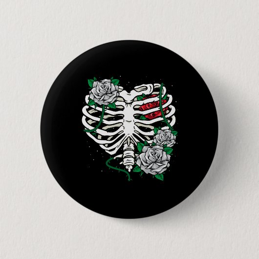 Rippenkäfig mit Blume Halloween-Röntgen-Skelettkis Button (Vorderseite)