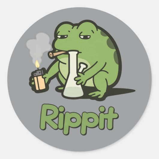 Rippit Lustiger Frosch Stoner-Geschenk, Stoner-Mäd Runder Aufkleber (Vorderseite)