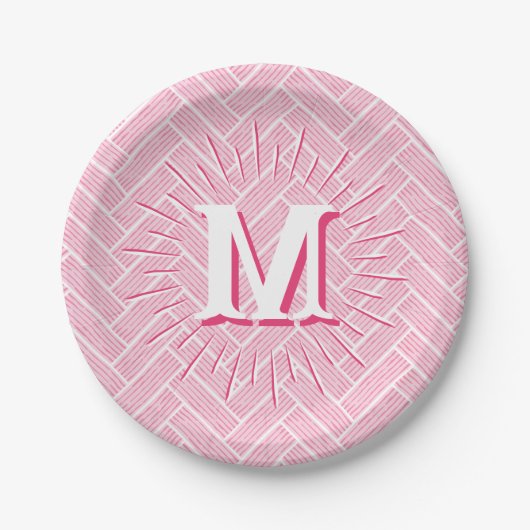 Ripple Herringbone in Rosa Personalisiert Pappteller (Vorderseite)