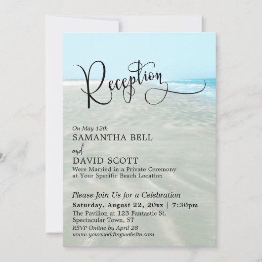 Rippled Sand Aqua Water Beach Hochzeitsfeier Empfa Einladung (Vorderseite)