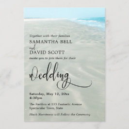 Rippled Sand Aqua Water Foto Modernes Beach Weddin Einladung